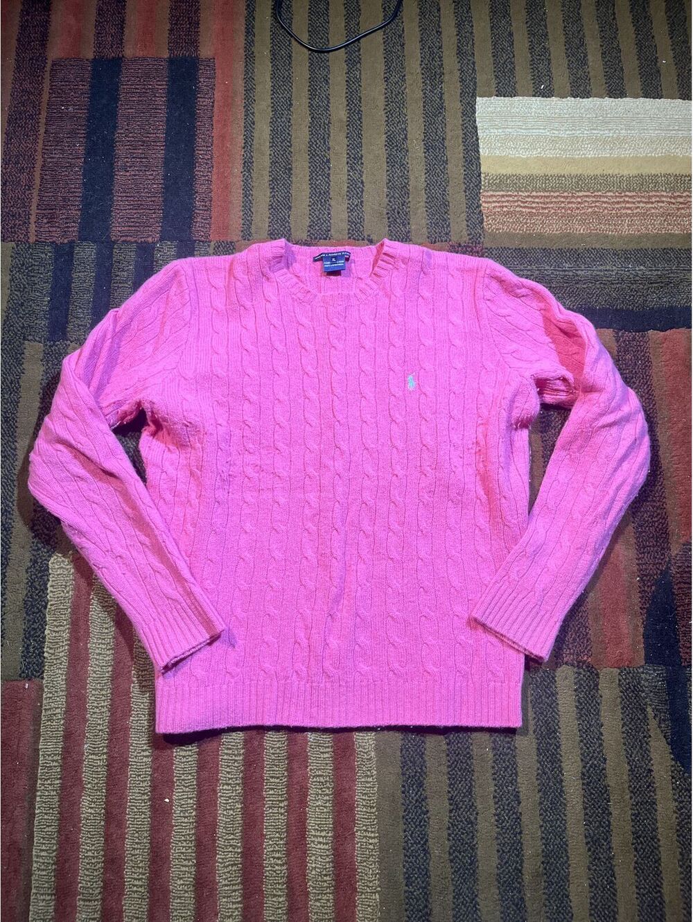 Ralph Lauren Sport Cable Knit Sweater XL Pink Lambswool